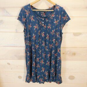 Lauren Ralph Lauren Women's Plus 1X Sleepwear Blue Floral Nightgown Ruffle Hem